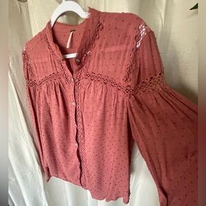Free People Lace Detail Blouse in Rose